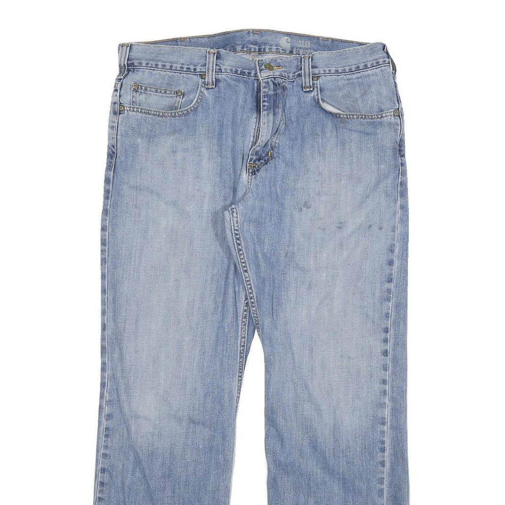 CARHARTT Mens Loose Light Blue Denim Jeans W34 L30 Cotton Blend Zip Pockets