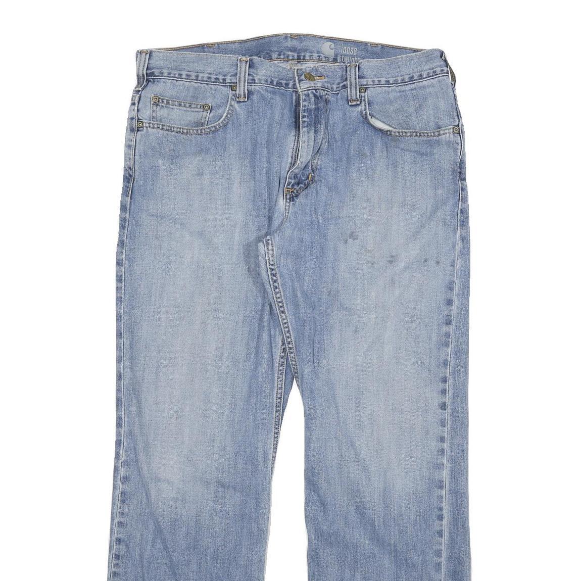 CARHARTT Mens Loose Light Blue Denim Jeans W34 L30 Cotton Blend Zip Pockets