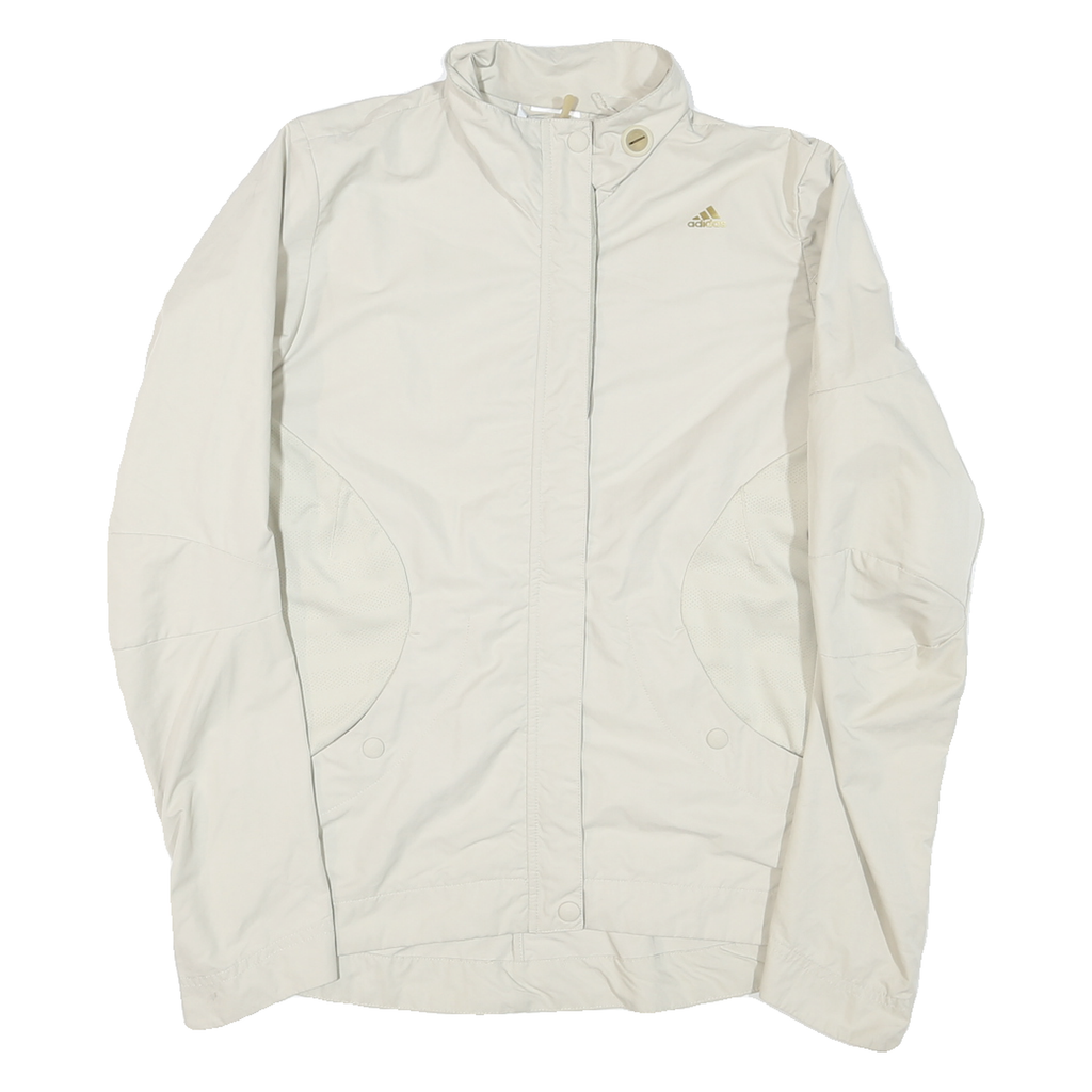 ADIDAS Womens Cream Nylon Zip Jacket L Plain Lightweight Sportswear