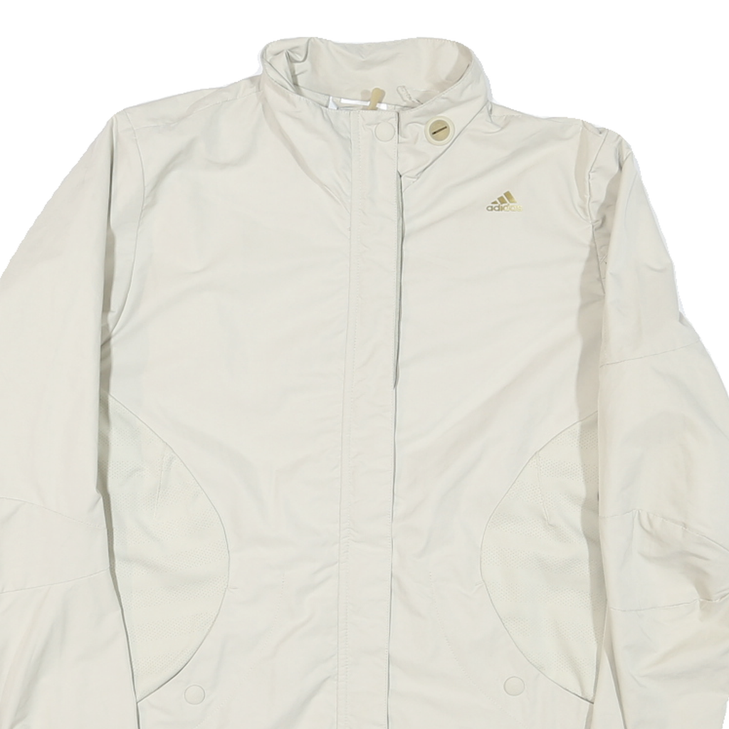 ADIDAS Womens Cream Nylon Zip Jacket L Plain Lightweight Sportswear