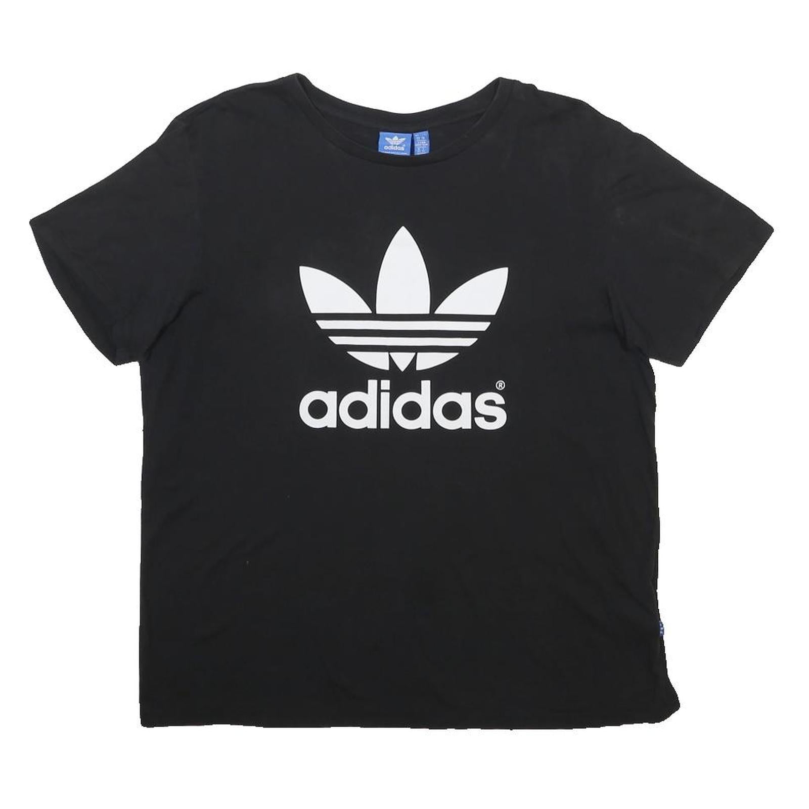 ADIDAS Womens Black Cotton Blend Graphic T-Shirt UK 14 Short Sleeve Crew Neck