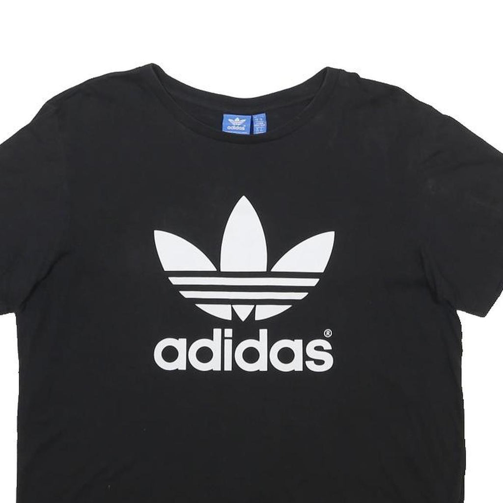 ADIDAS Womens Black Cotton Blend Graphic T-Shirt UK 14 Short Sleeve Crew Neck