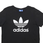 ADIDAS Womens Black Cotton Blend Graphic T-Shirt UK 14 Short Sleeve Crew Neck