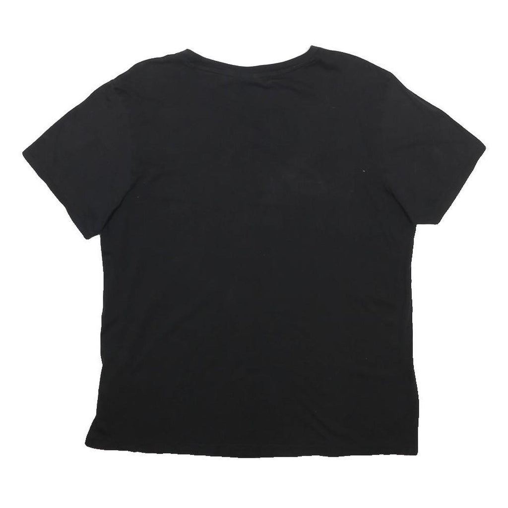 ADIDAS Womens Black Cotton Blend Graphic T-Shirt UK 14 Short Sleeve Crew Neck