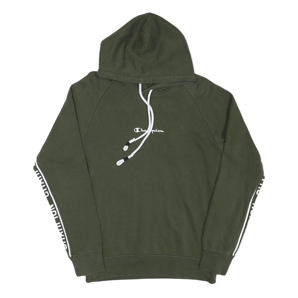 CHAMPION Mens Green Hoodie S Champion Sleeve Tape Pullover Cotton Blend