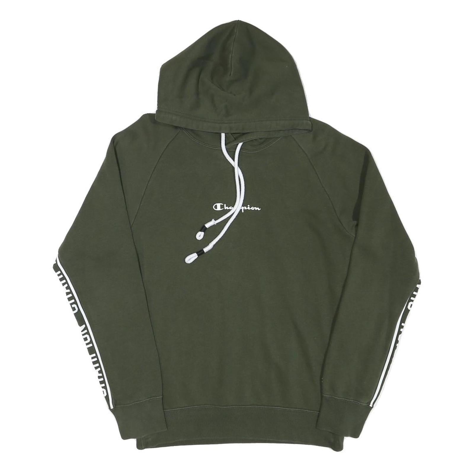 CHAMPION Mens Green Hoodie S Champion Sleeve Tape Pullover Cotton Blend