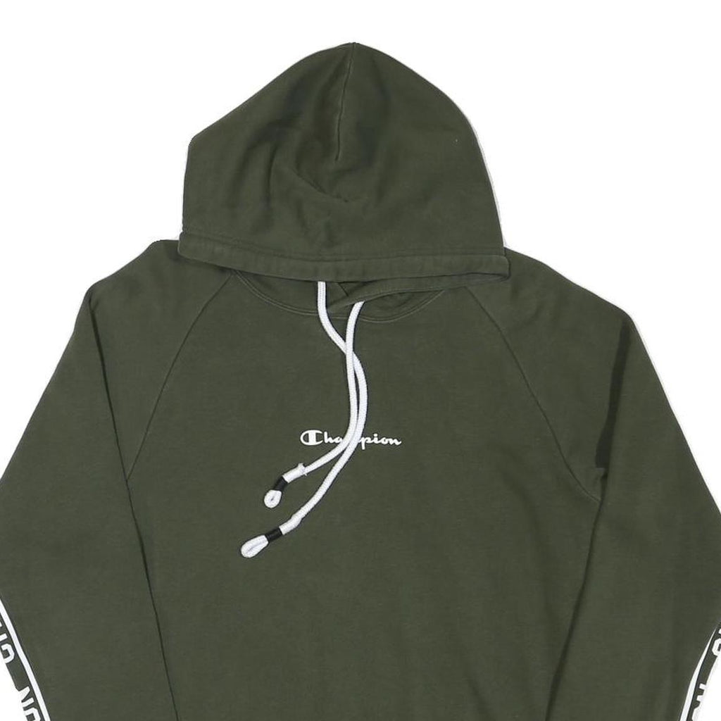 CHAMPION Mens Green Hoodie S Champion Sleeve Tape Pullover Cotton Blend