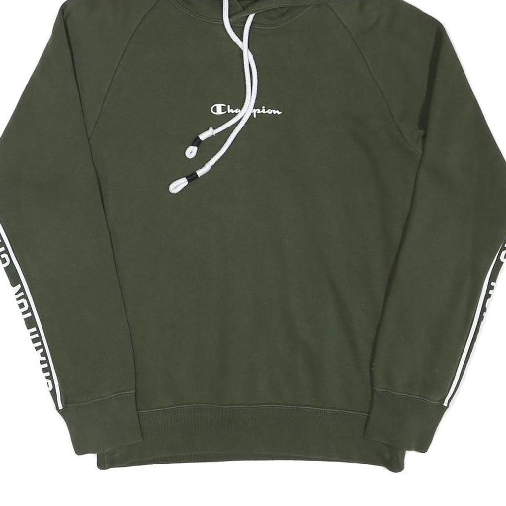 CHAMPION Mens Green Hoodie S Champion Sleeve Tape Pullover Cotton Blend