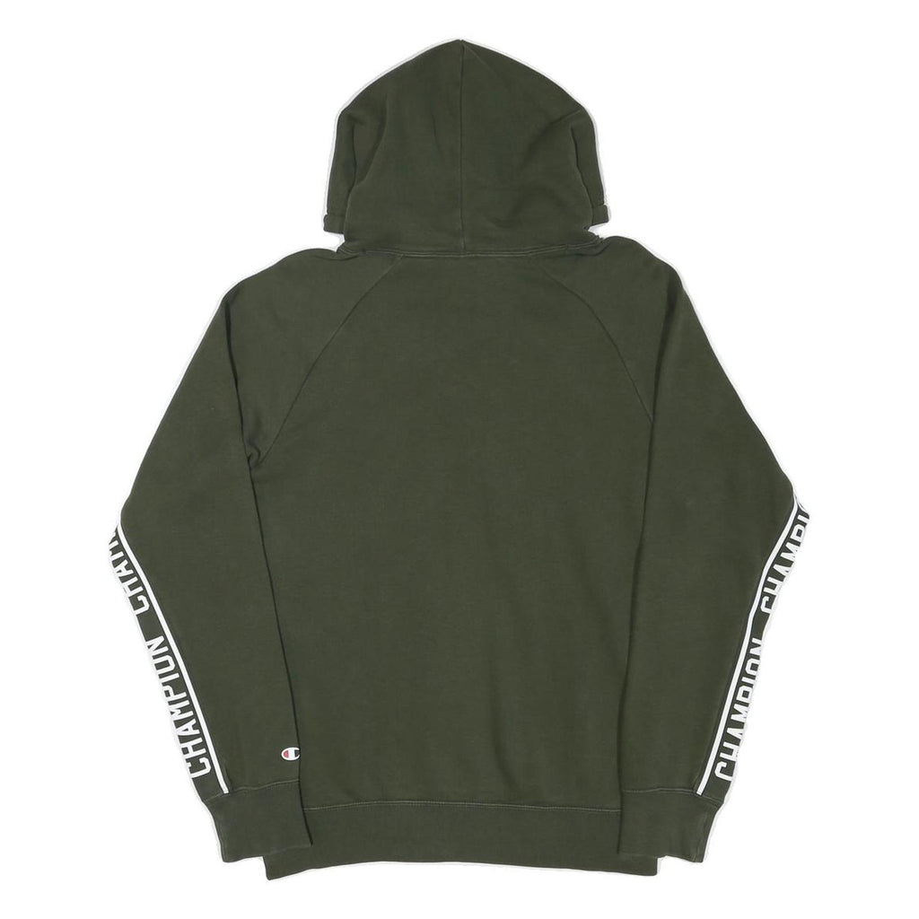 CHAMPION Mens Green Hoodie S Champion Sleeve Tape Pullover Cotton Blend