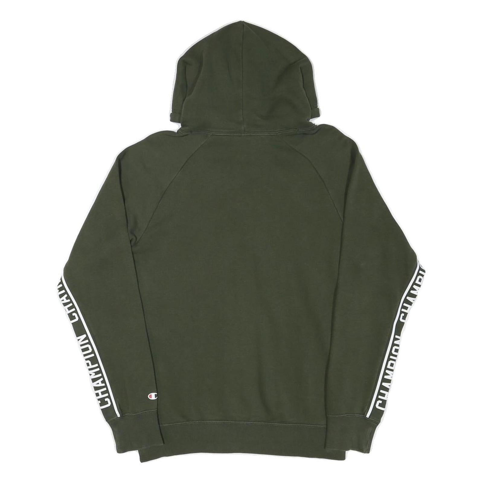 CHAMPION Mens Green Hoodie S Champion Sleeve Tape Pullover Cotton Blend