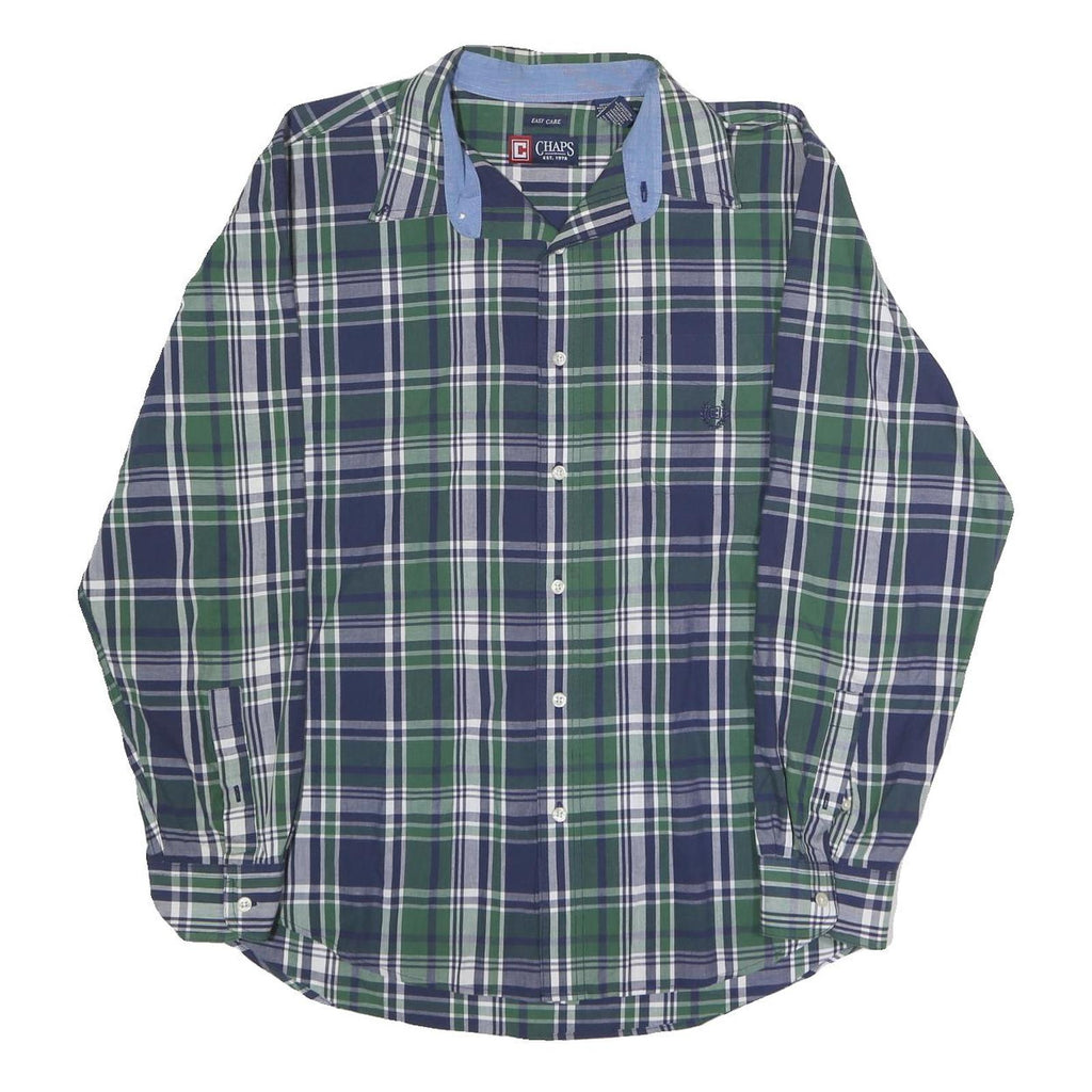 CHAPS Mens Blue & Green Checked Shirt XL Button Cotton Blend Casual