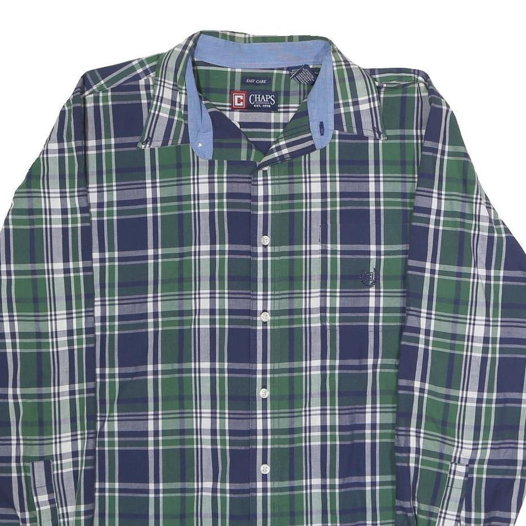 CHAPS Mens Blue & Green Checked Shirt XL Button Cotton Blend Casual