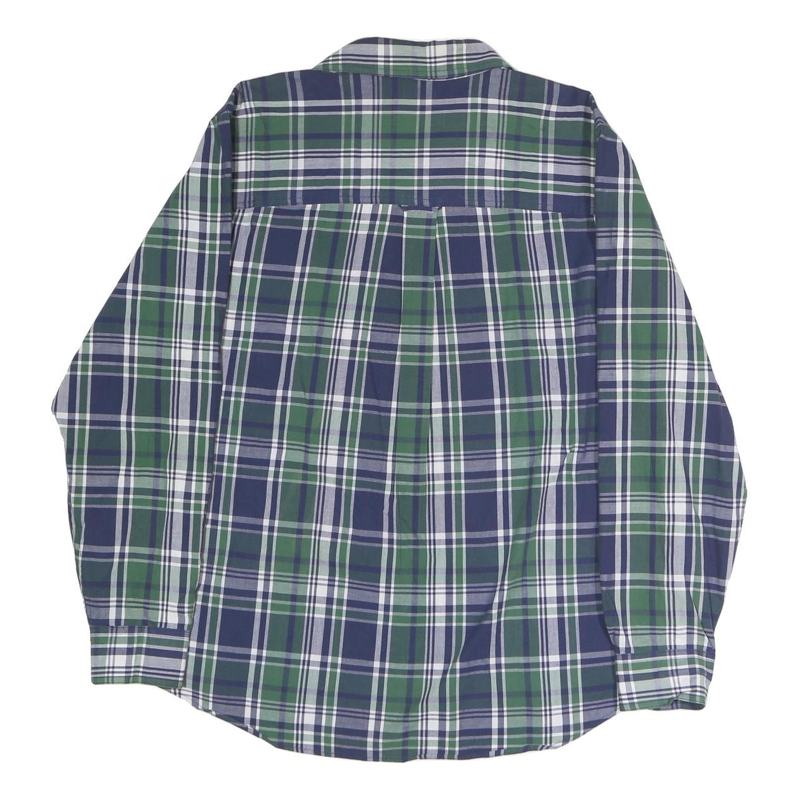 CHAPS Mens Blue & Green Checked Shirt XL Button Cotton Blend Casual