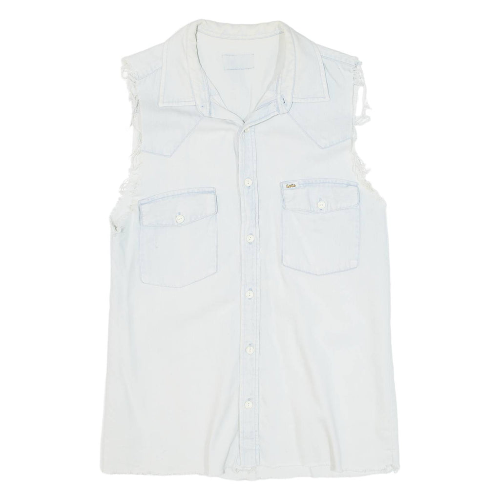 LOIS Distressed Womens Denim Shirt Blue Sleeveless S