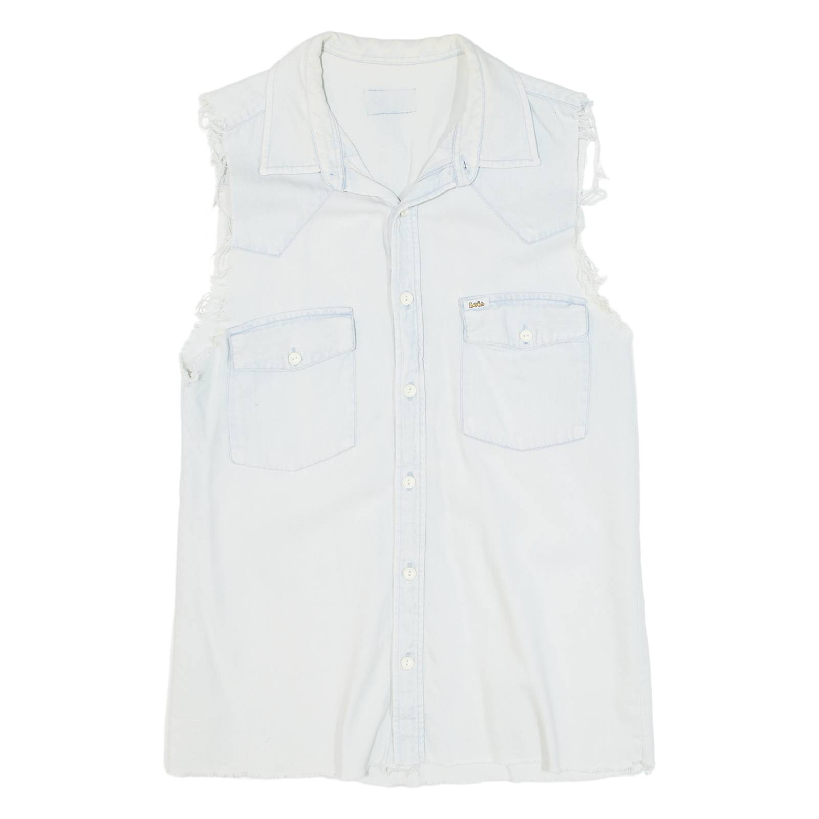 LOIS Distressed Womens Denim Shirt Blue Sleeveless S
