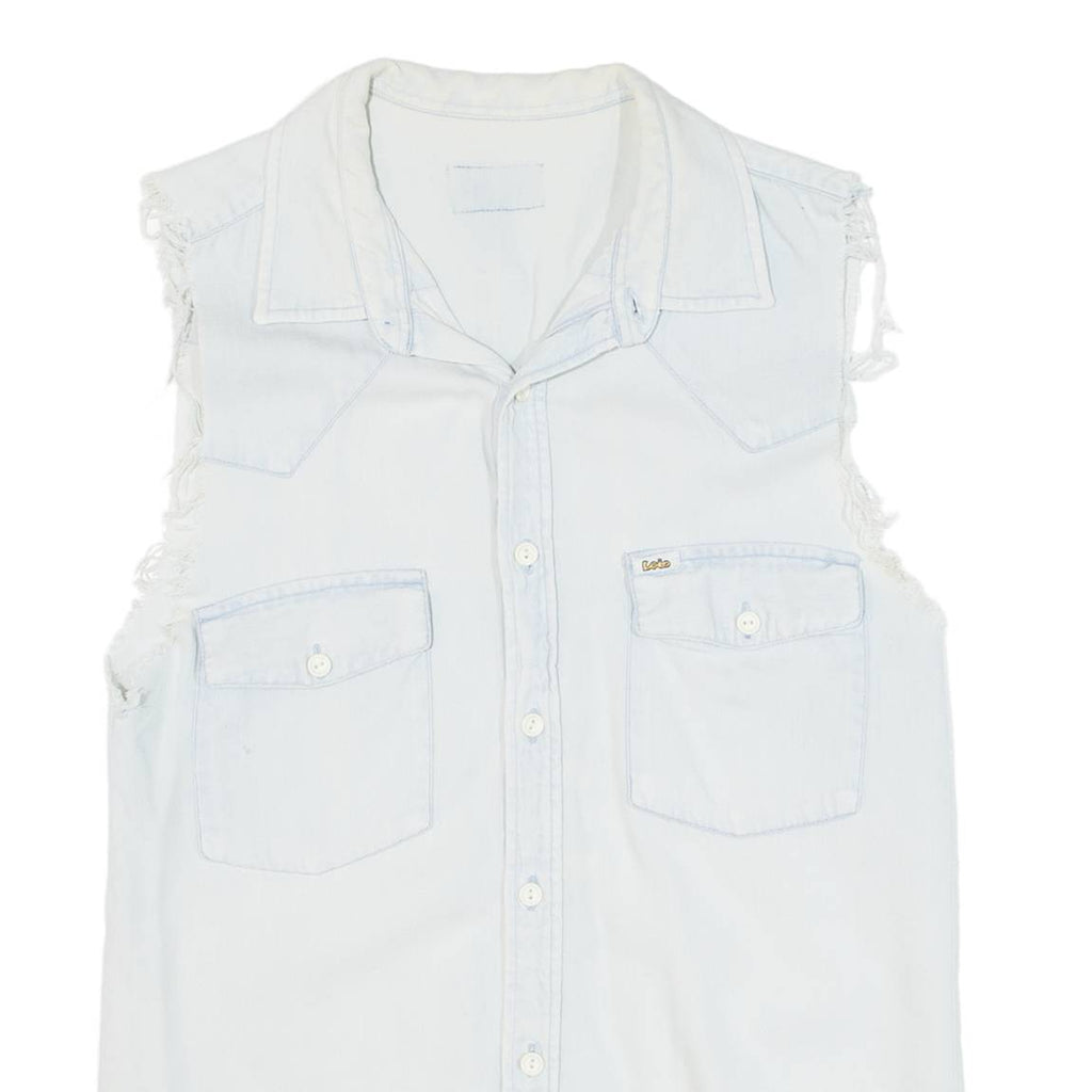 LOIS Distressed Womens Denim Shirt Blue Sleeveless S