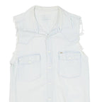 LOIS Distressed Womens Denim Shirt Blue Sleeveless S