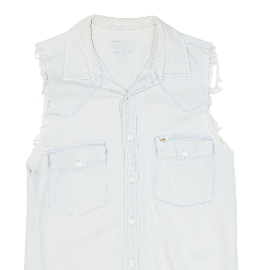LOIS Distressed Womens Denim Shirt Blue Sleeveless S