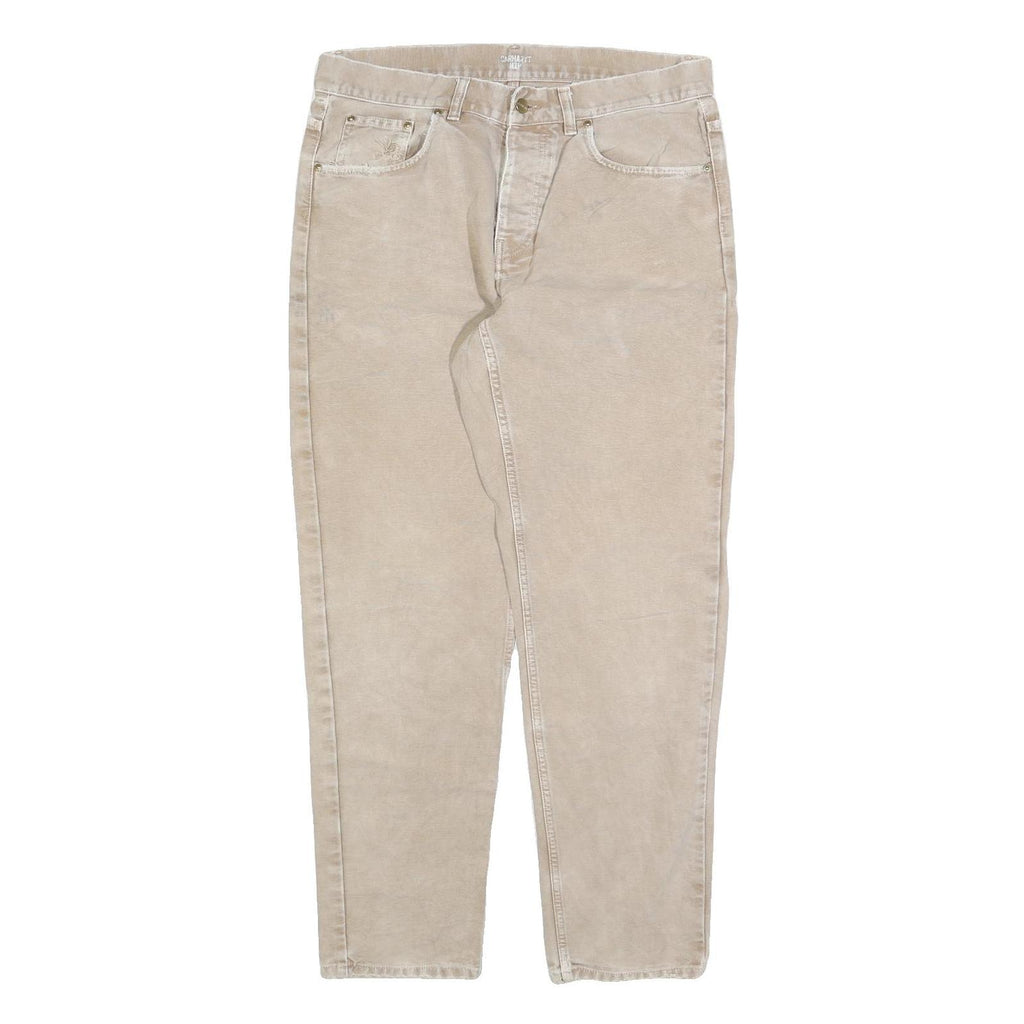 CARHARTT Mens Cotton Blend Beige Relaxed Straight Trousers W34 L30 Workwear