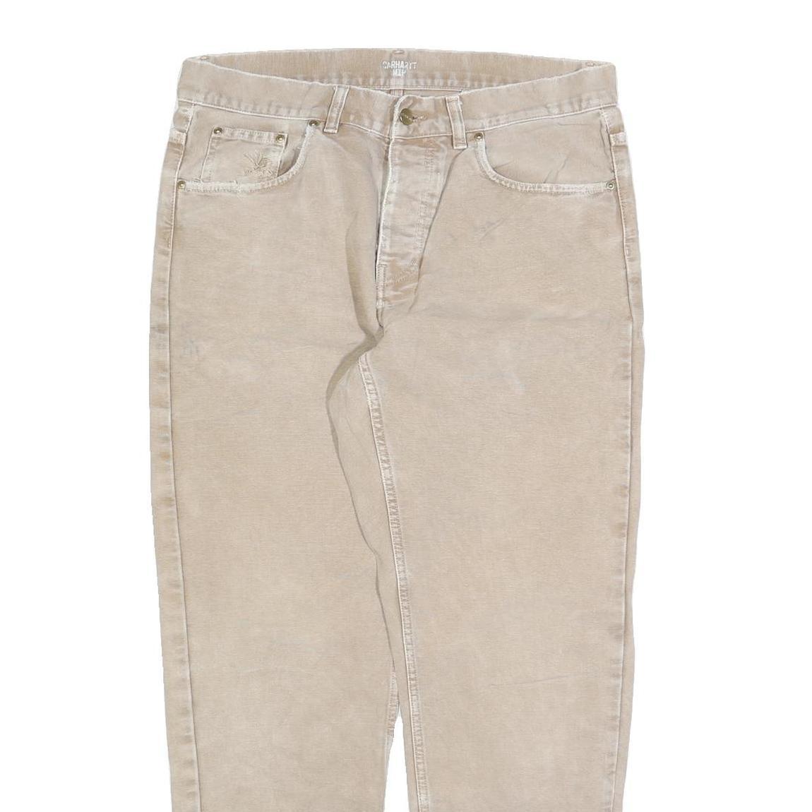 CARHARTT Mens Cotton Blend Beige Relaxed Straight Trousers W34 L30 Workwear