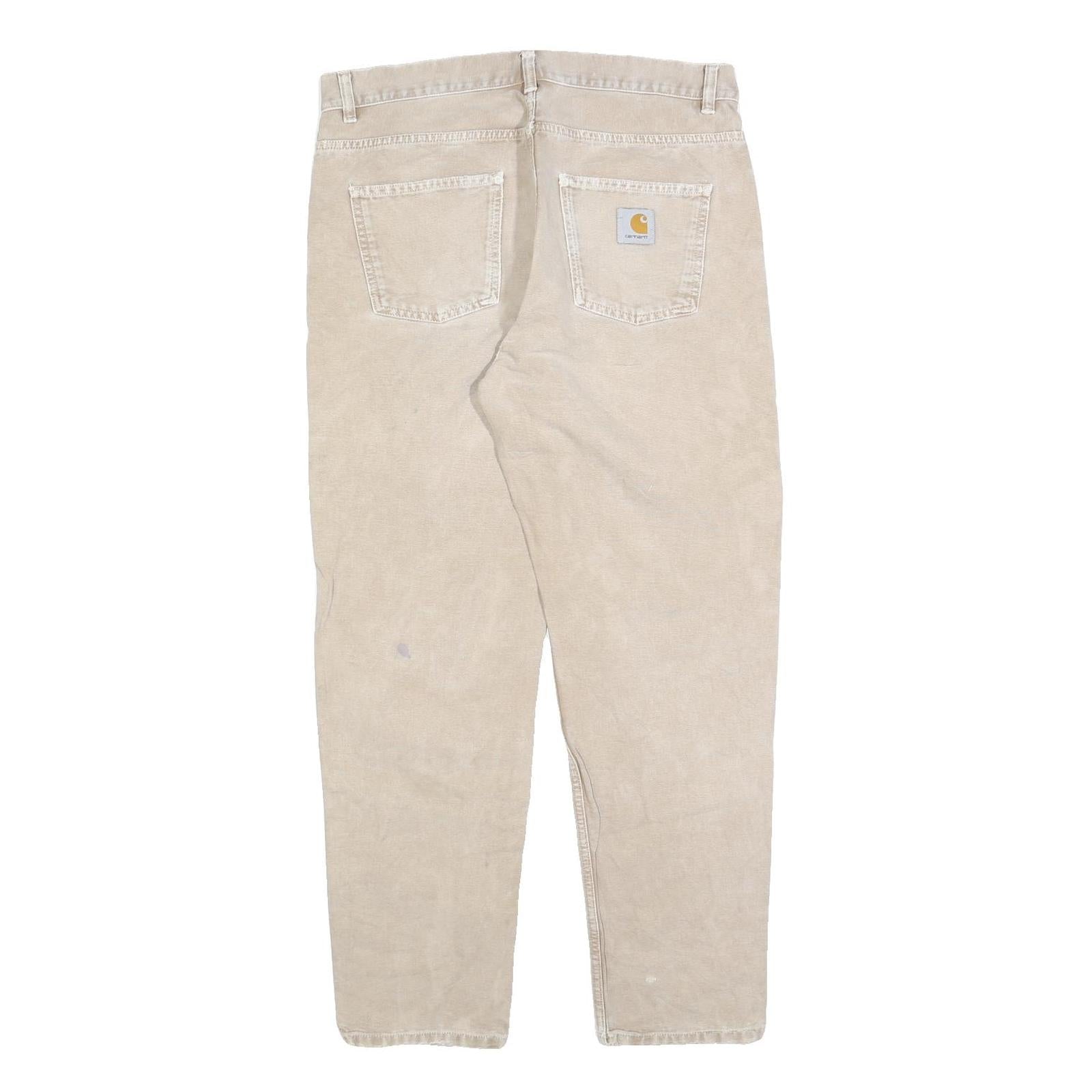 CARHARTT Mens Cotton Blend Beige Relaxed Straight Trousers W34 L30 Workwear