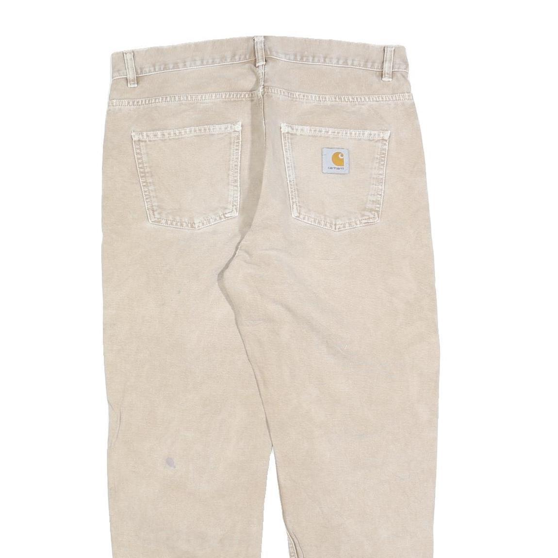 CARHARTT Mens Cotton Blend Beige Relaxed Straight Trousers W34 L30 Workwear