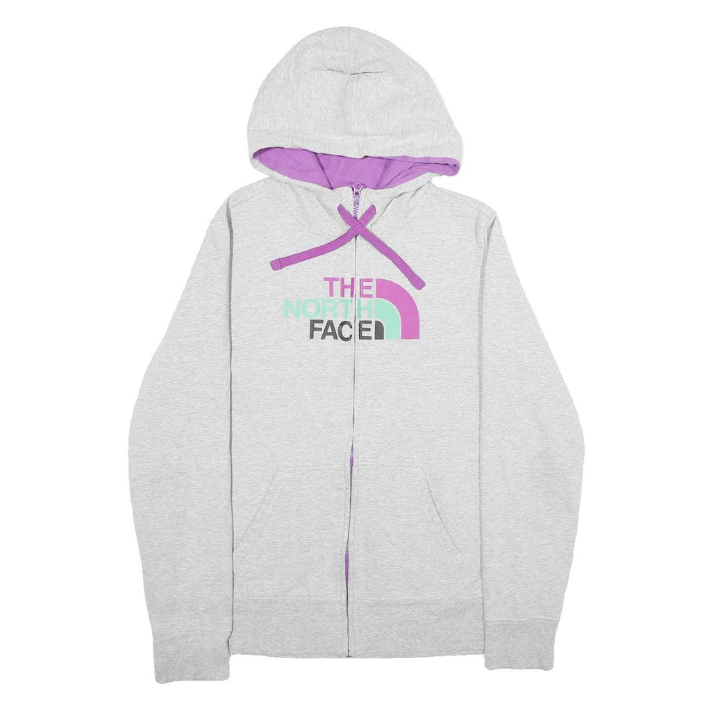 THE NORTH FACE Womens Grey & Purple Zip Up Hoodie L Casual Outdoor Sweatshirt