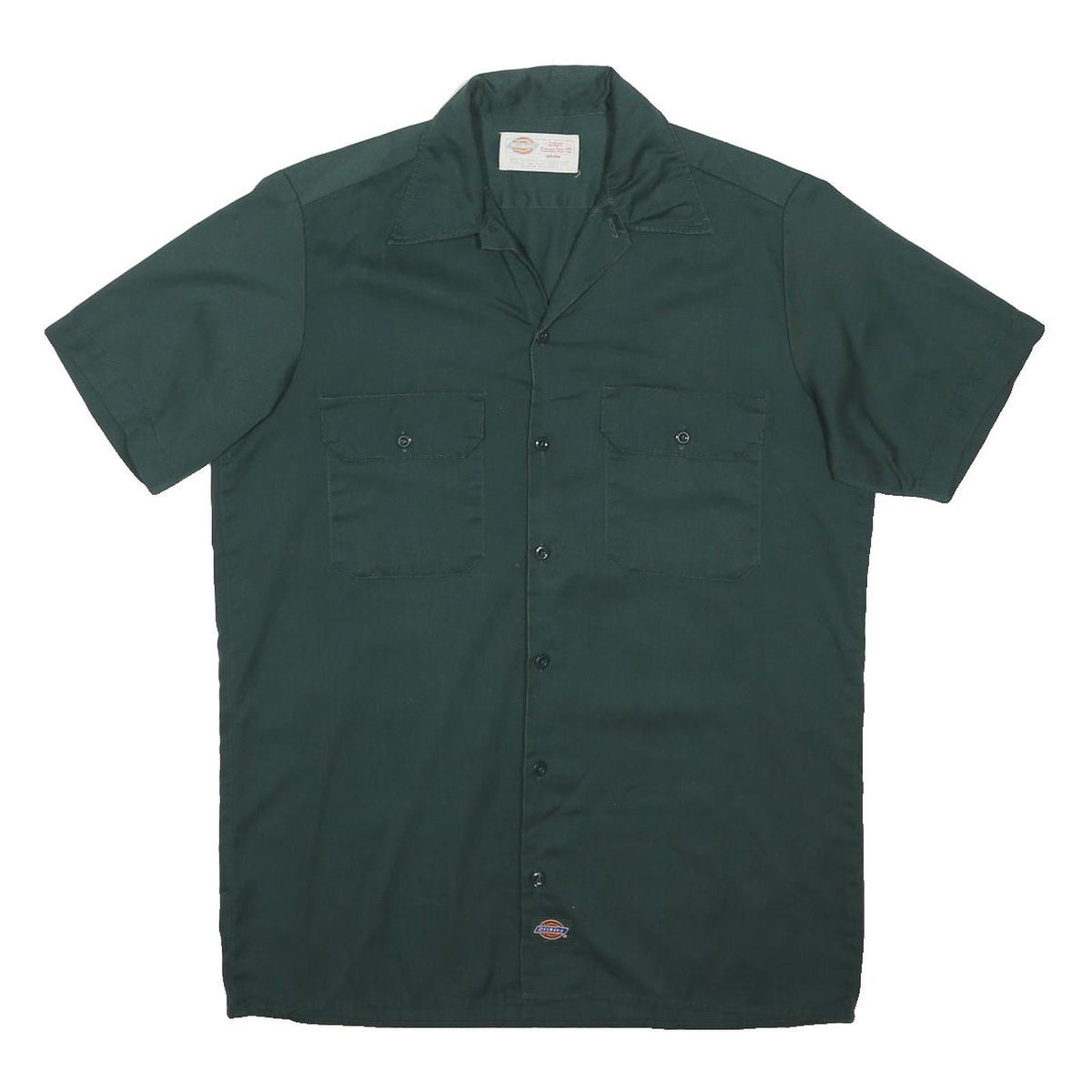 DICKIES Mens Green Polyester Blend Work Shirt M Short Sleeve Button Up