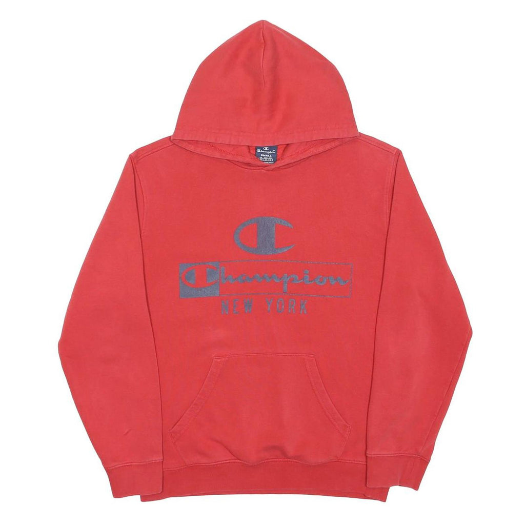 CHAMPION Womens Red Hoodie S Cotton Blend Pullover Logo New York