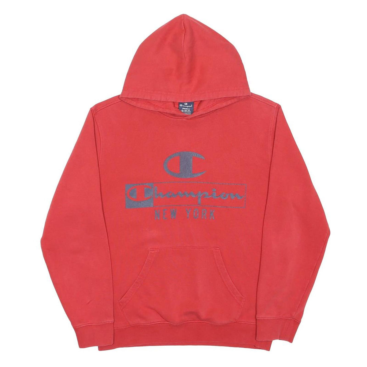CHAMPION Womens Red Hoodie S Cotton Blend Pullover Logo New York