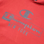 CHAMPION Womens Red Hoodie S Cotton Blend Pullover Logo New York