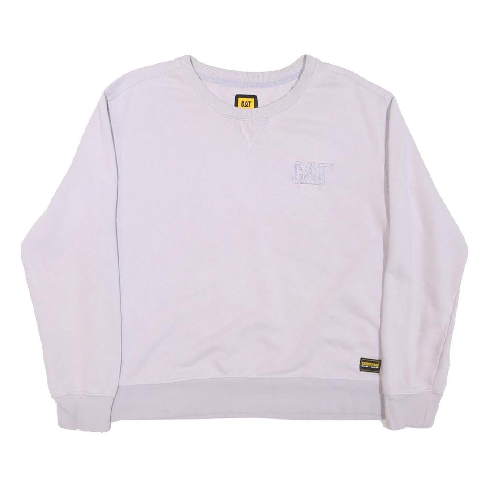 CAT Womens White Crew Neck Sweatshirt M Cotton Blend Casual Logo