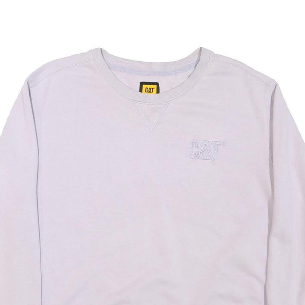 CAT Womens White Crew Neck Sweatshirt M Cotton Blend Casual Logo