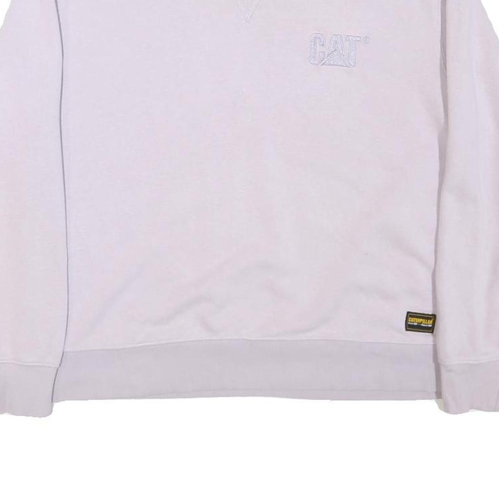 CAT Womens White Crew Neck Sweatshirt M Cotton Blend Casual Logo
