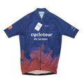 SCATTA Mens Blue & Orange Cyclotour Du Léman Graphic T-Shirt L Short Sleeve Crew