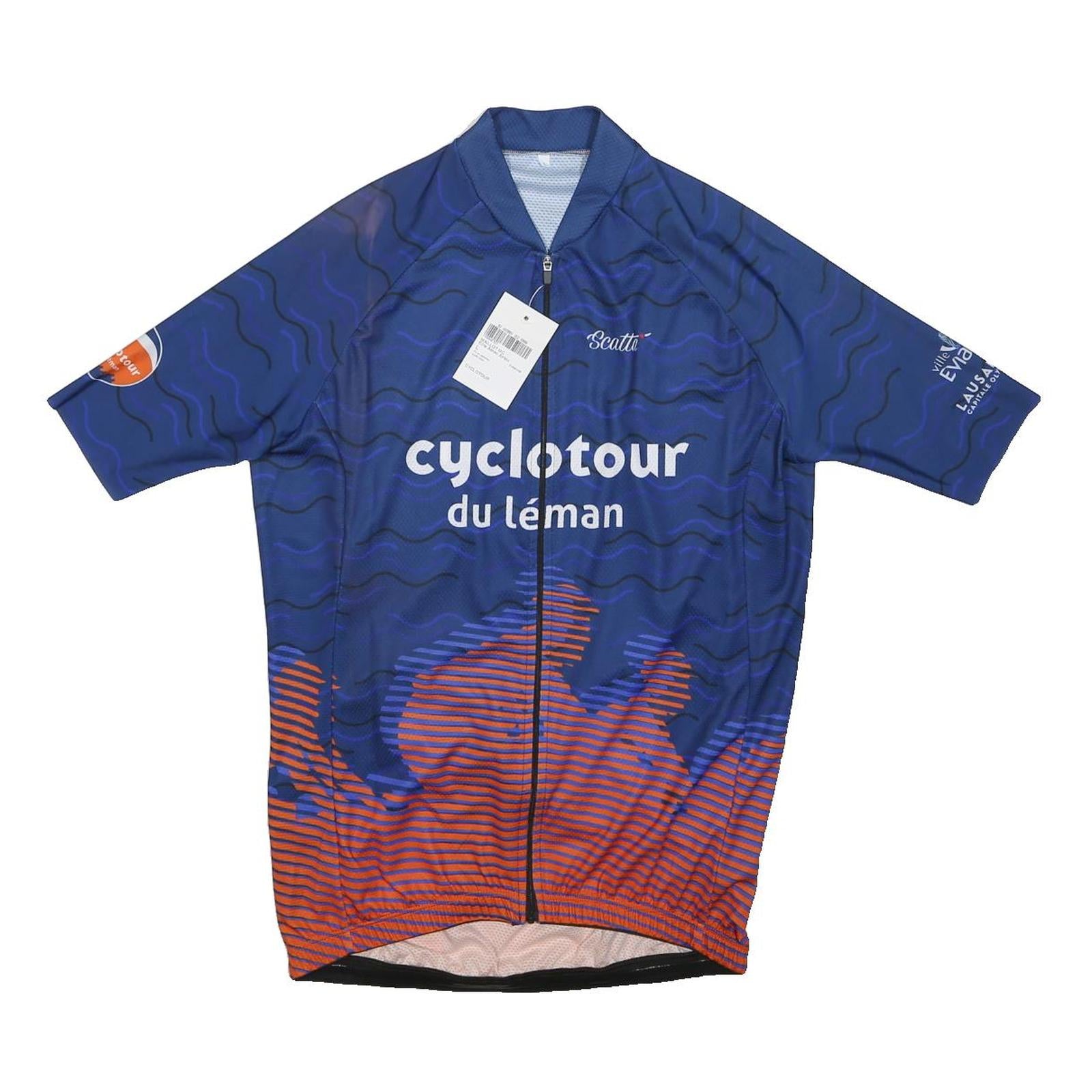 SCATTA Mens Blue & Orange Cyclotour Du Léman Graphic T-Shirt L Short Sleeve Crew
