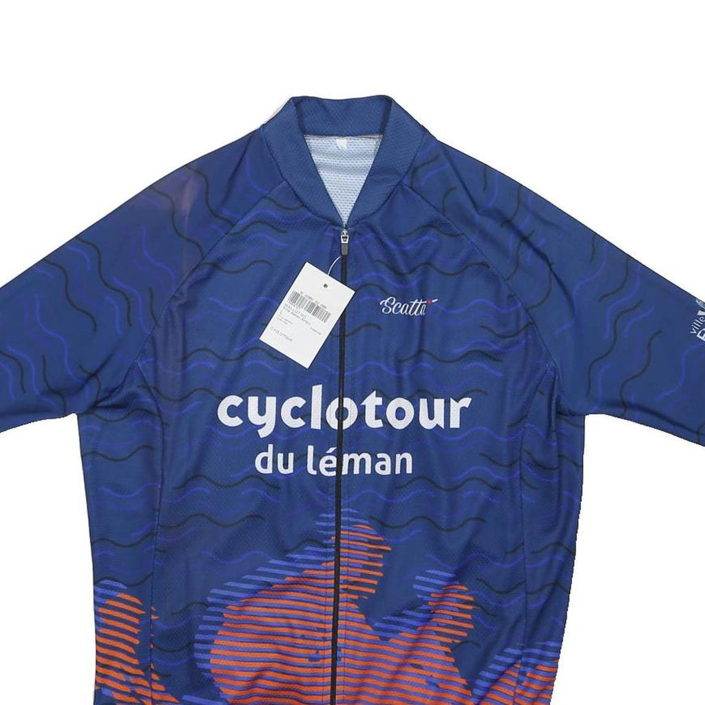 SCATTA Mens Blue & Orange Cyclotour Du Léman Graphic T-Shirt L Short Sleeve Crew
