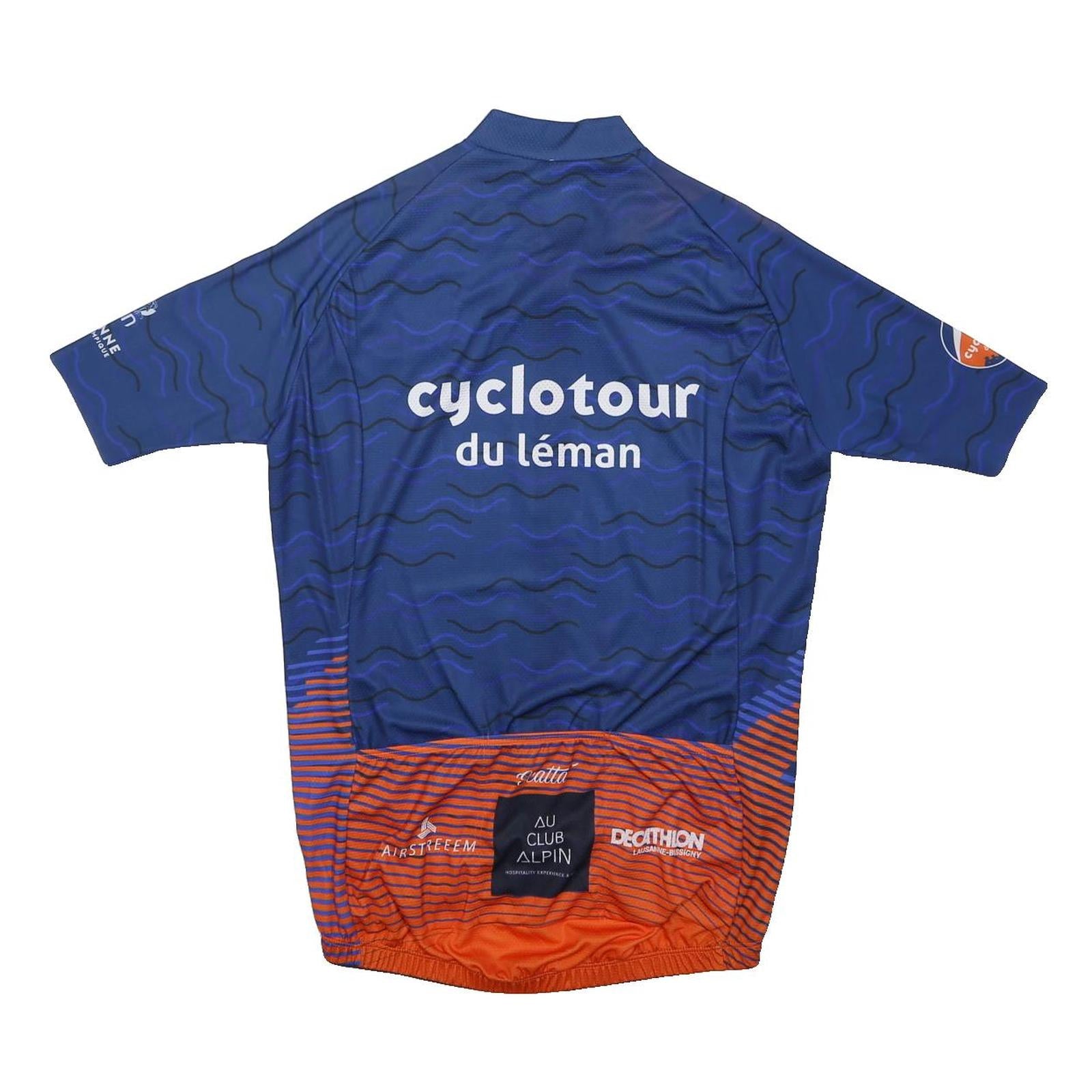 SCATTA Mens Blue & Orange Cyclotour Du Léman Graphic T-Shirt L Short Sleeve Crew