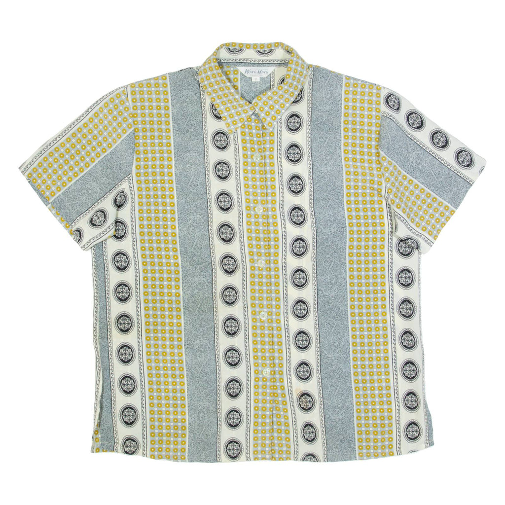 WING MING Womens Shirt Blue Crazy Pattern M
