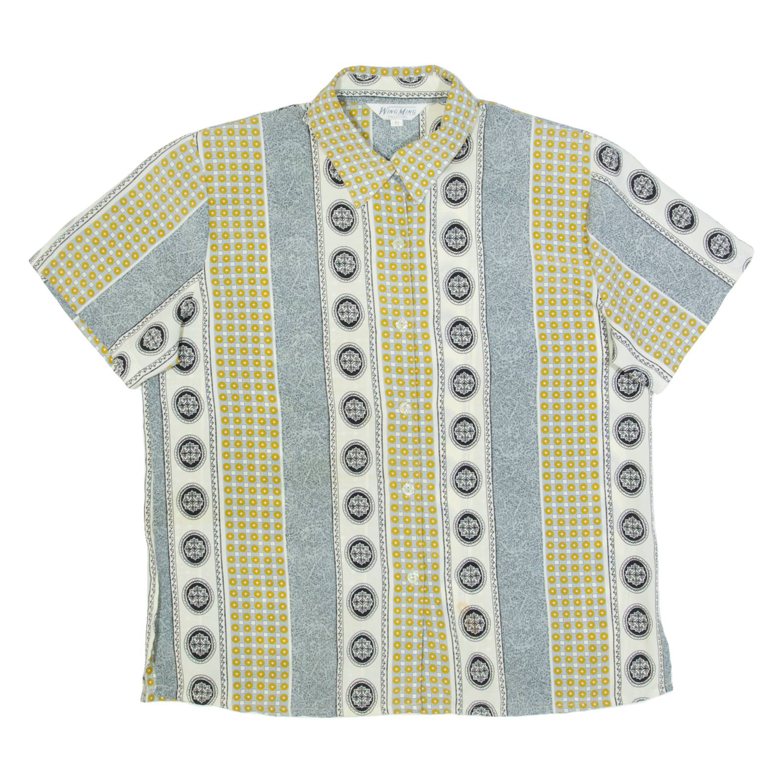 WING MING Womens Shirt Blue Crazy Pattern M