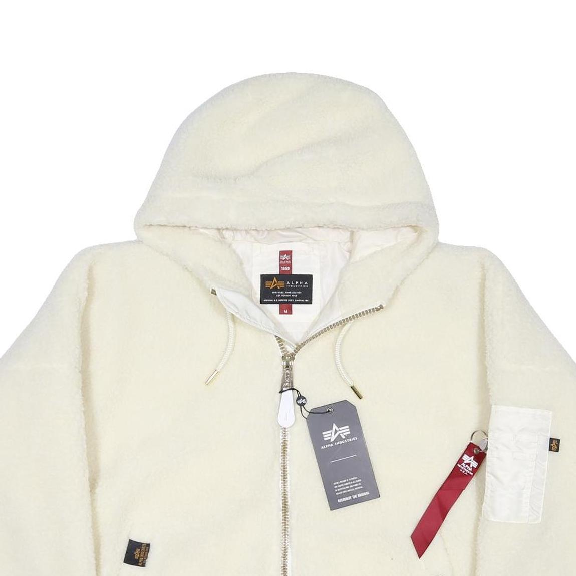 ALPHA INDUSTRIES MA-1 OS Hooded Teddy Jacket Womens White Jacket M Sherpa Fleece