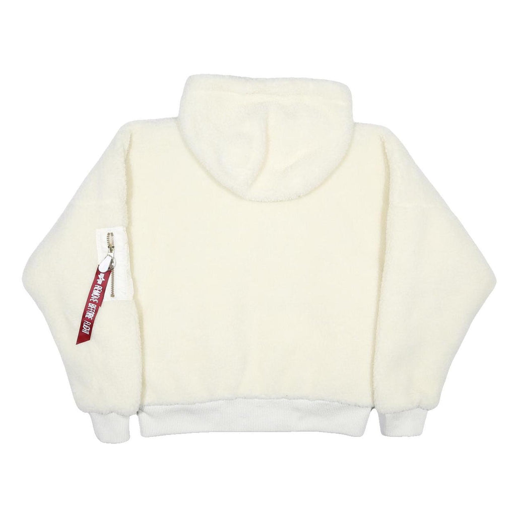 ALPHA INDUSTRIES MA-1 OS Hooded Teddy Jacket Womens White Jacket M Sherpa Fleece