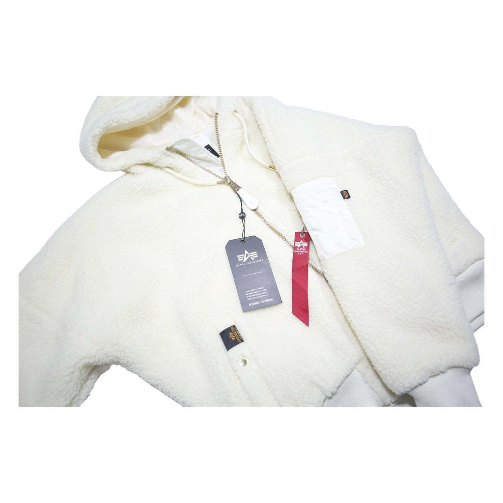 ALPHA INDUSTRIES MA-1 OS Hooded Teddy Jacket Womens White Jacket M Sherpa Fleece