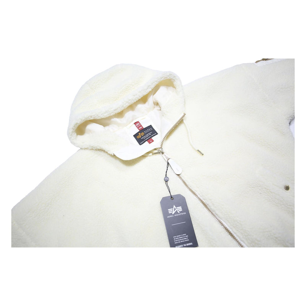ALPHA INDUSTRIES MA-1 OS Hooded Teddy Jacket Womens White Jacket M Sherpa Fleece