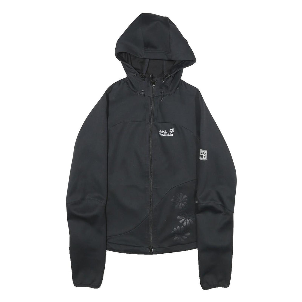 JACK WOLFSKIN Womens Black Outdoor Jacket UK 8 Polyester Hooded Zip Floral