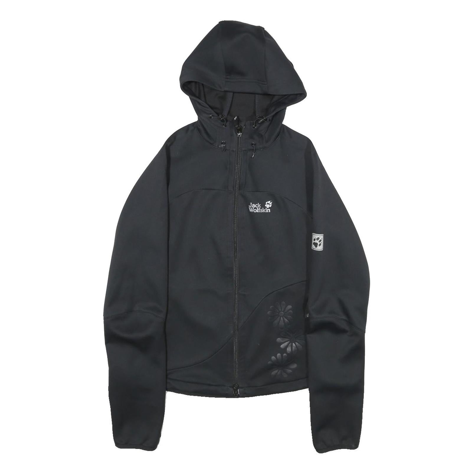 JACK WOLFSKIN Womens Black Outdoor Jacket UK 8 Polyester Hooded Zip Floral