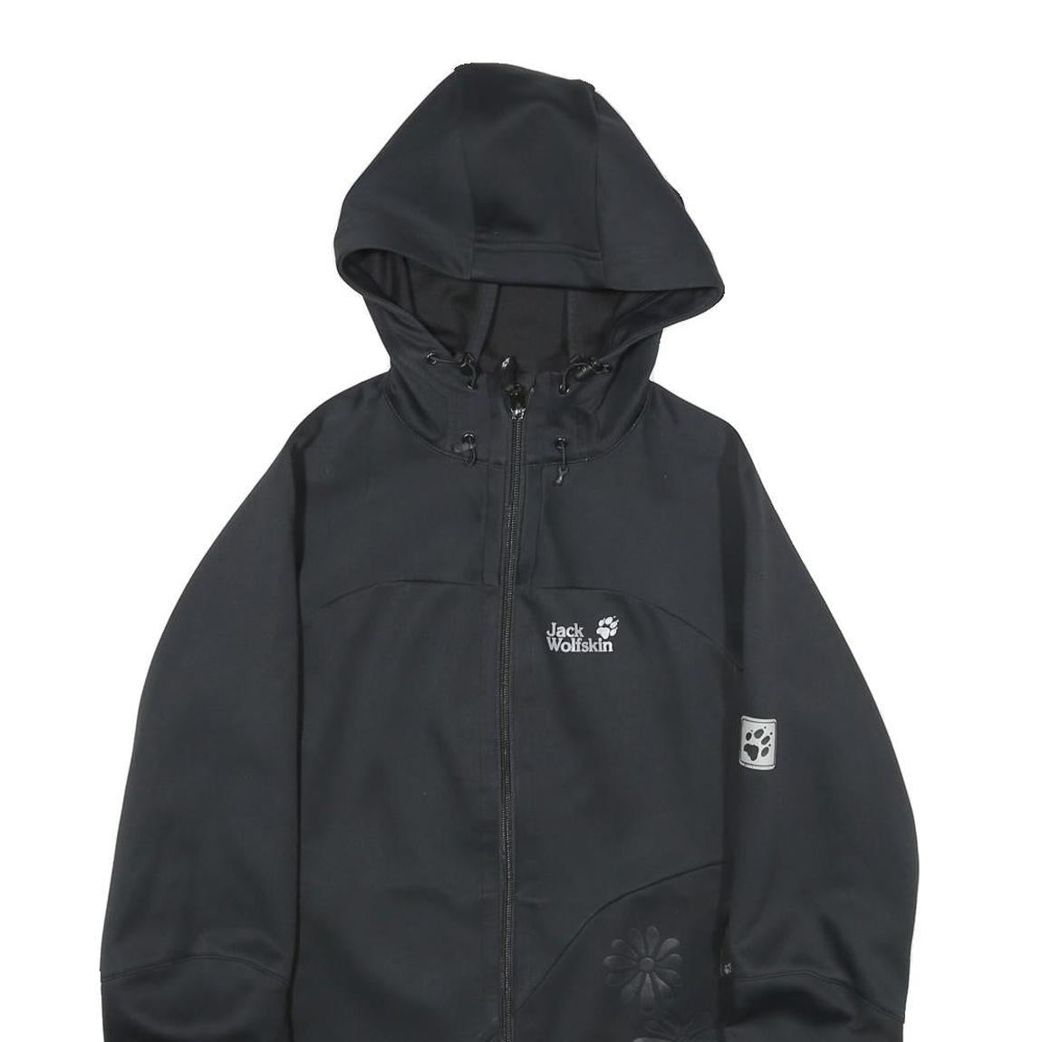 JACK WOLFSKIN Womens Black Outdoor Jacket UK 8 Polyester Hooded Zip Floral