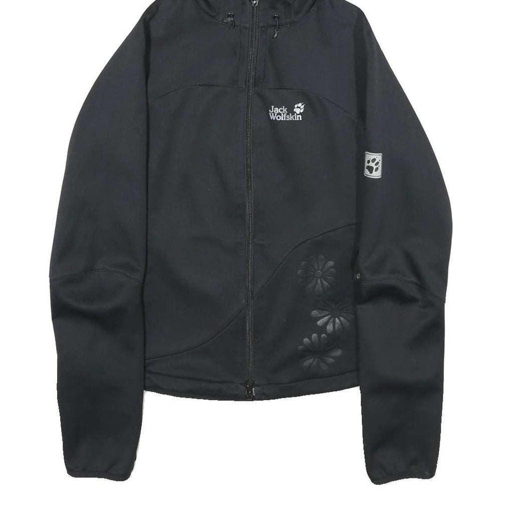 JACK WOLFSKIN Womens Black Outdoor Jacket UK 8 Polyester Hooded Zip Floral