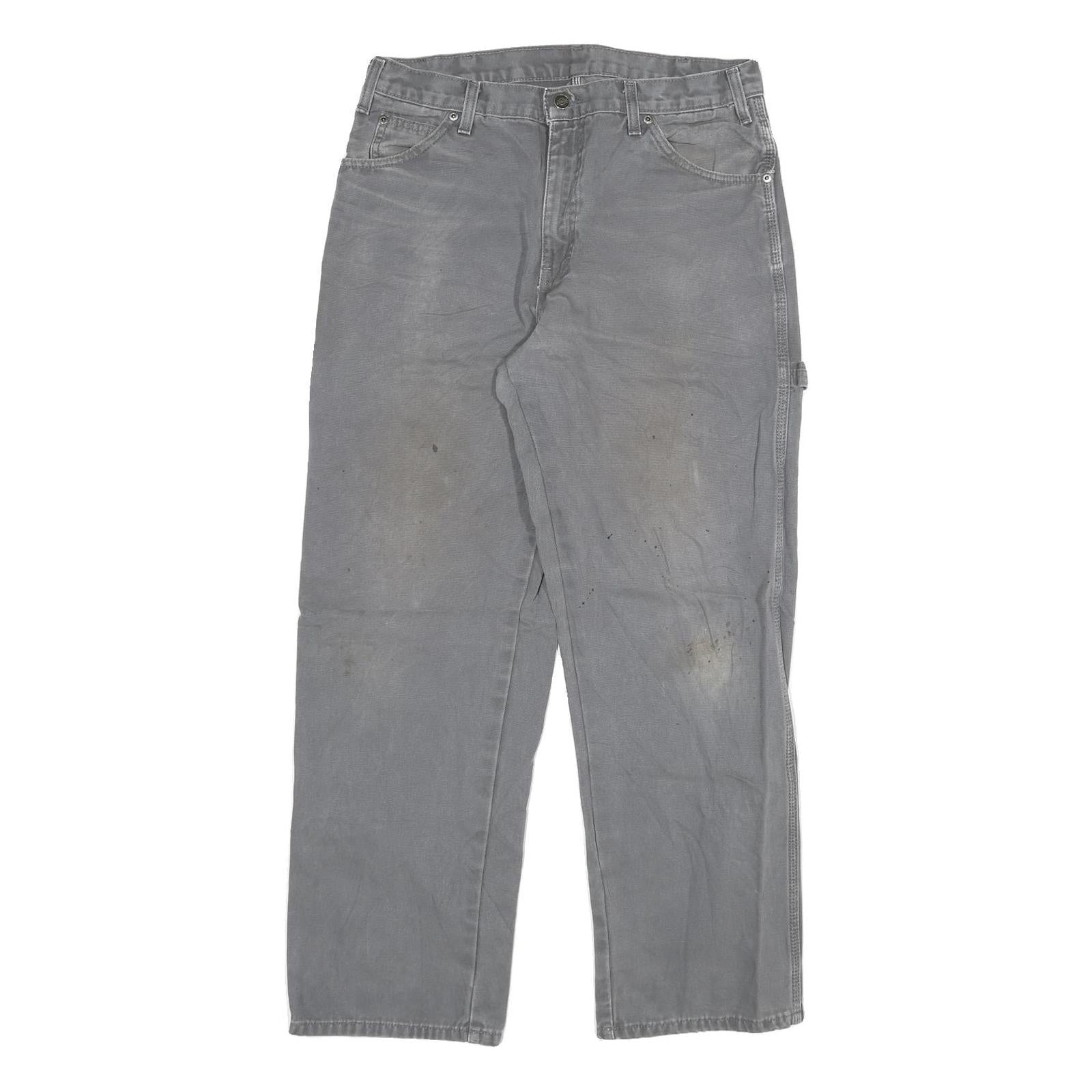 DICKIES Mens Grey Regular Fit Workwear Denim Jeans W32 L32 Cotton Blend Zip