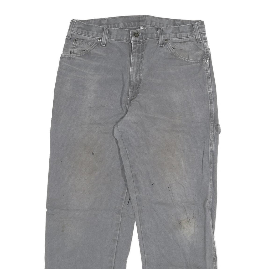 DICKIES Mens Grey Regular Fit Workwear Denim Jeans W32 L32 Cotton Blend Zip